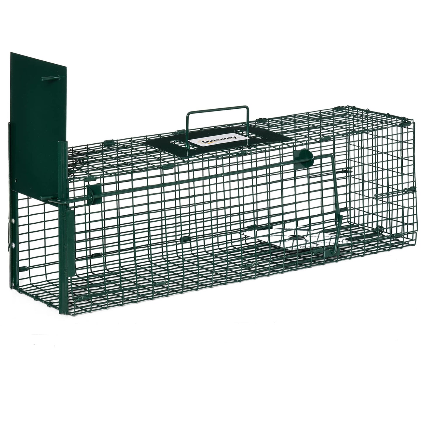Outsunny Trampa para Animales Vivos con Puerta Jaula de Captura Metálica con Asa para Conejos Visones Pequeños 60x18x20 cm Verde Oscuro