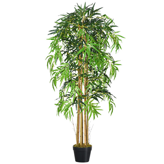 Outsunny Bambú Artificial 150cm con Maceta Árbol Planta Sintética Realista Decorativa para Casa Jardín Oficina Ø18x150 cm Verde