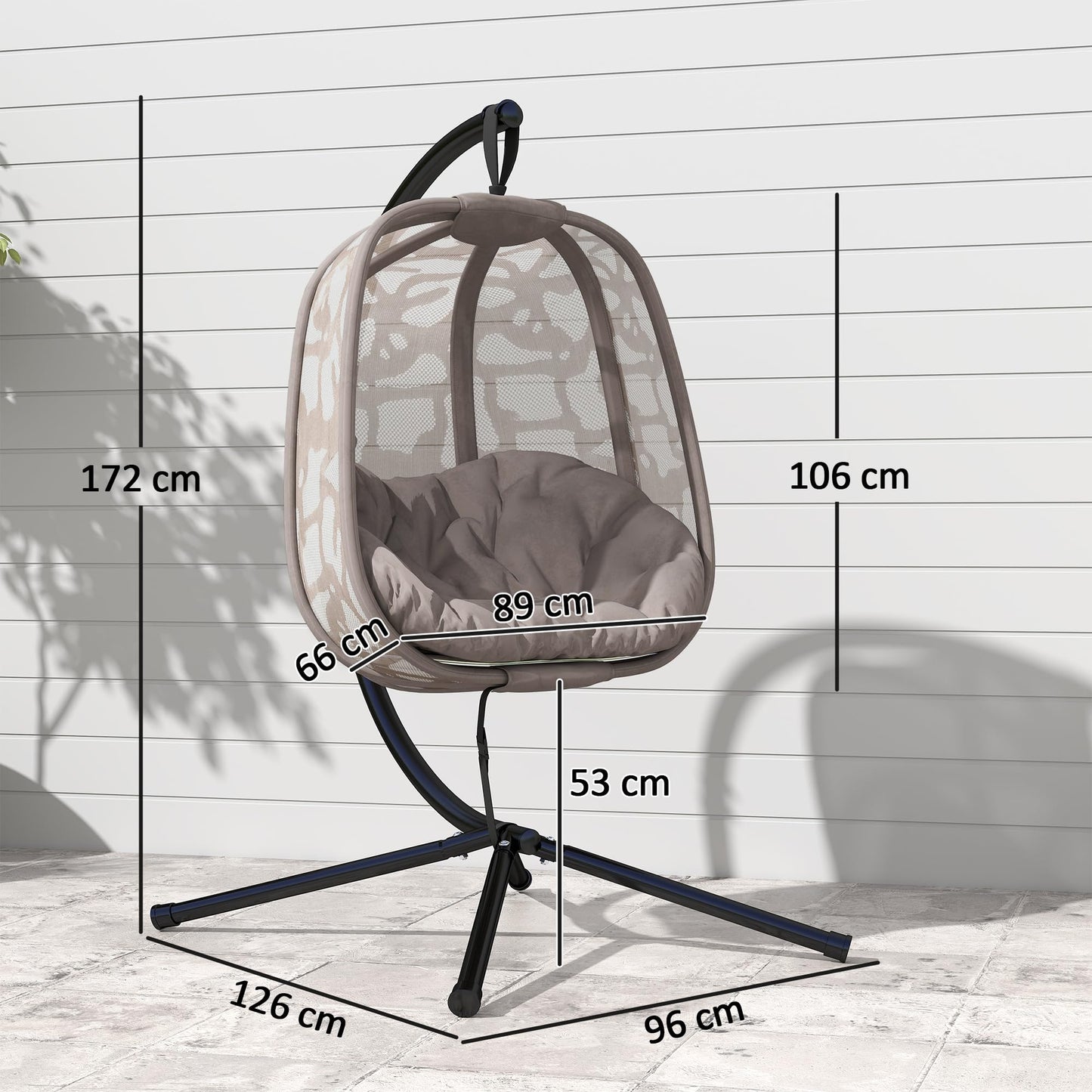 Outsunny Silla Colgante con Soporte de Acero Sillón Colgante Hamaca con Cesta Plegable y Cojines para Interiores y Exterior Carga 120 kg 126x96x172 cm Marrón