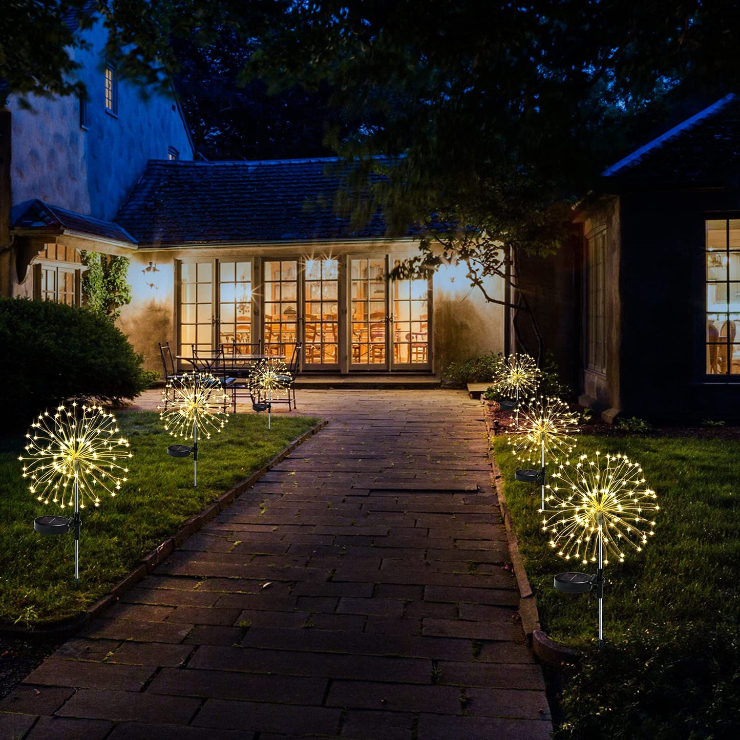 Honche 2 Pack Luces de jardín al aire libre Luz de fuegos artificiales solares Bengalas LED Lámpara blanca cálida para fiesta Boda Jardín Camino Navidad Parque Decoración (warm white)