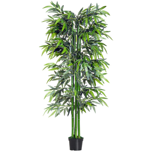 Outsunny Bambú Artificial 180 cm con Cañas Naturales Planta Artificial con Maceta Árbol Decorativo para Hogar Salón Oficina Verde