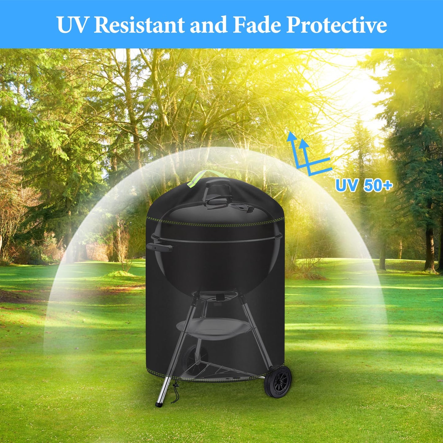 Funda para Barbacoa Impermeable, VDISRR 420D Oxford Resistente al Desgarro Funda Protectora para BBQ Ø77x90cm, Cubierta de Exterior Anti-Viento/Anti-Polvo/Anti-Humedad/Anti UV