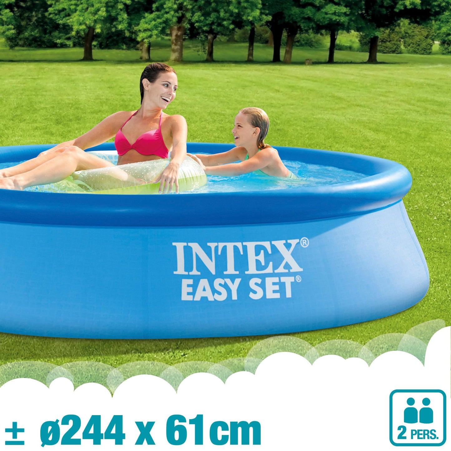 Intex 55237 - Piscina Hinchable, Ø244x61 cm, 1.942 litros, Piscina Redonda, con depuradora Cartucho, 1.250 litros/Hora, Filtro Cartucho Tipo H, para 2 Personas