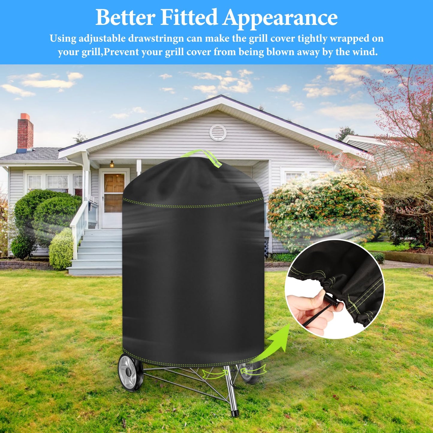 Funda para Barbacoa Impermeable, VDISRR 420D Oxford Resistente al Desgarro Funda Protectora para BBQ Ø77x90cm, Cubierta de Exterior Anti-Viento/Anti-Polvo/Anti-Humedad/Anti UV
