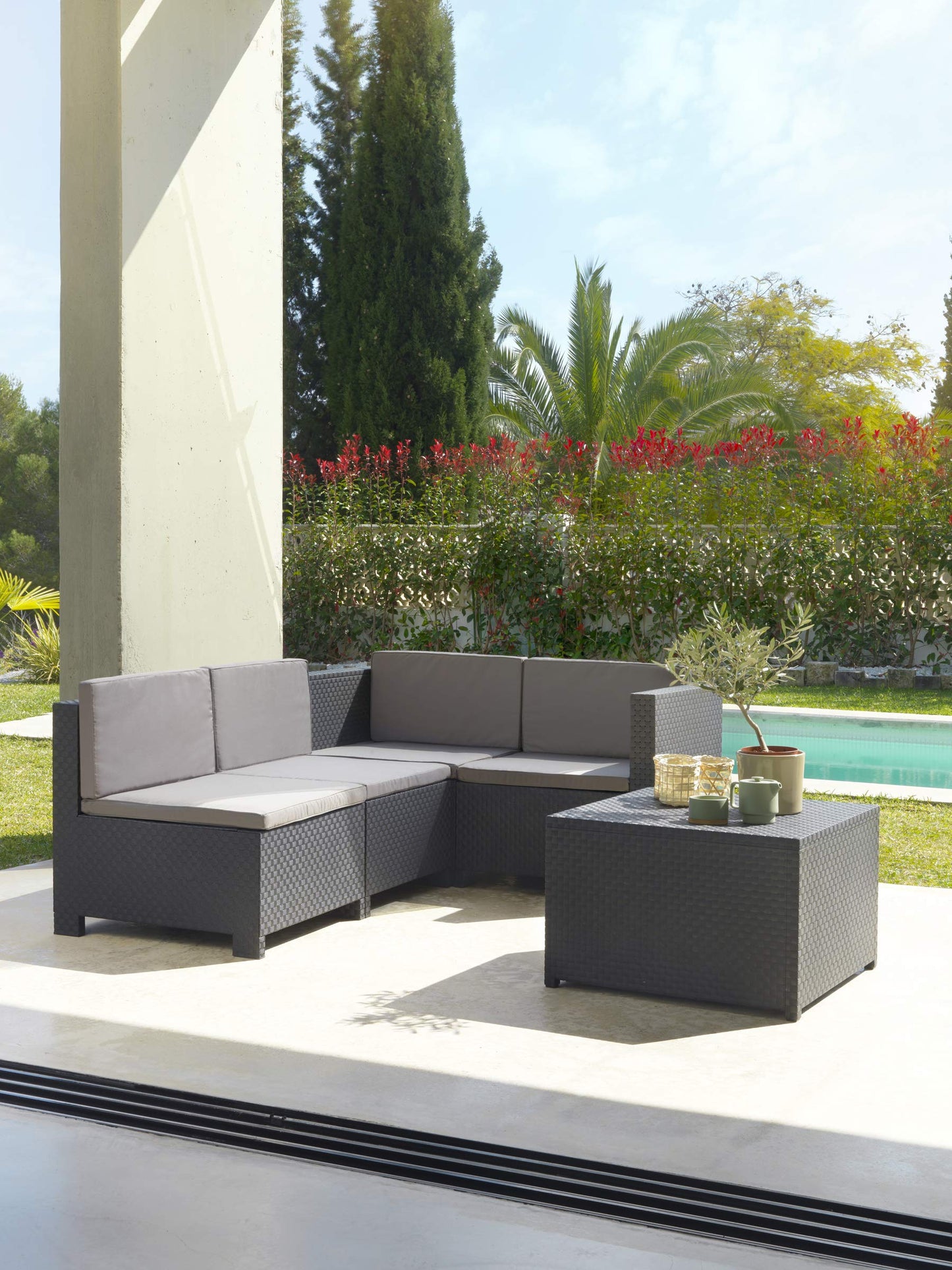 Shaf - Verona | Set Muebles de Salon Exterior Modular - Conjunto Muebles Jardin Exterior 4 Plazas | Fabricado en España con Materiales Reciclados - Color Grafito