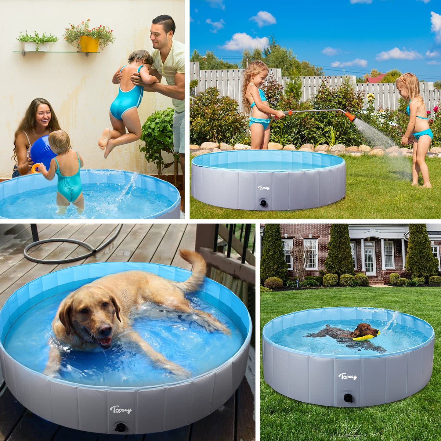 Toozey Piscina para Perros Grandes y Pequeños, 80cm / 120cm / 160cm Piscinas para Perros Plegable, Antideslizante, Piscina para Perros 100% Seguro y No Tóxico