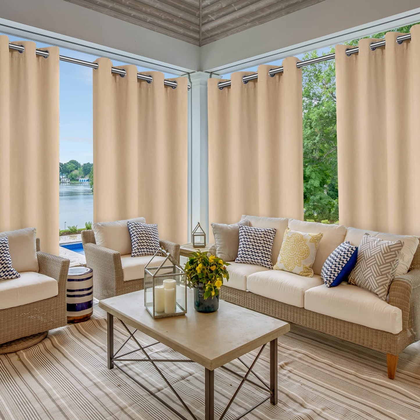 Tgkoddo - Cortinas Impermeables para Exteriores, Cortina Parasol, para balcón, terraza, Porche, pérgola, Mirador, 132 x 215 cm, Color Beige