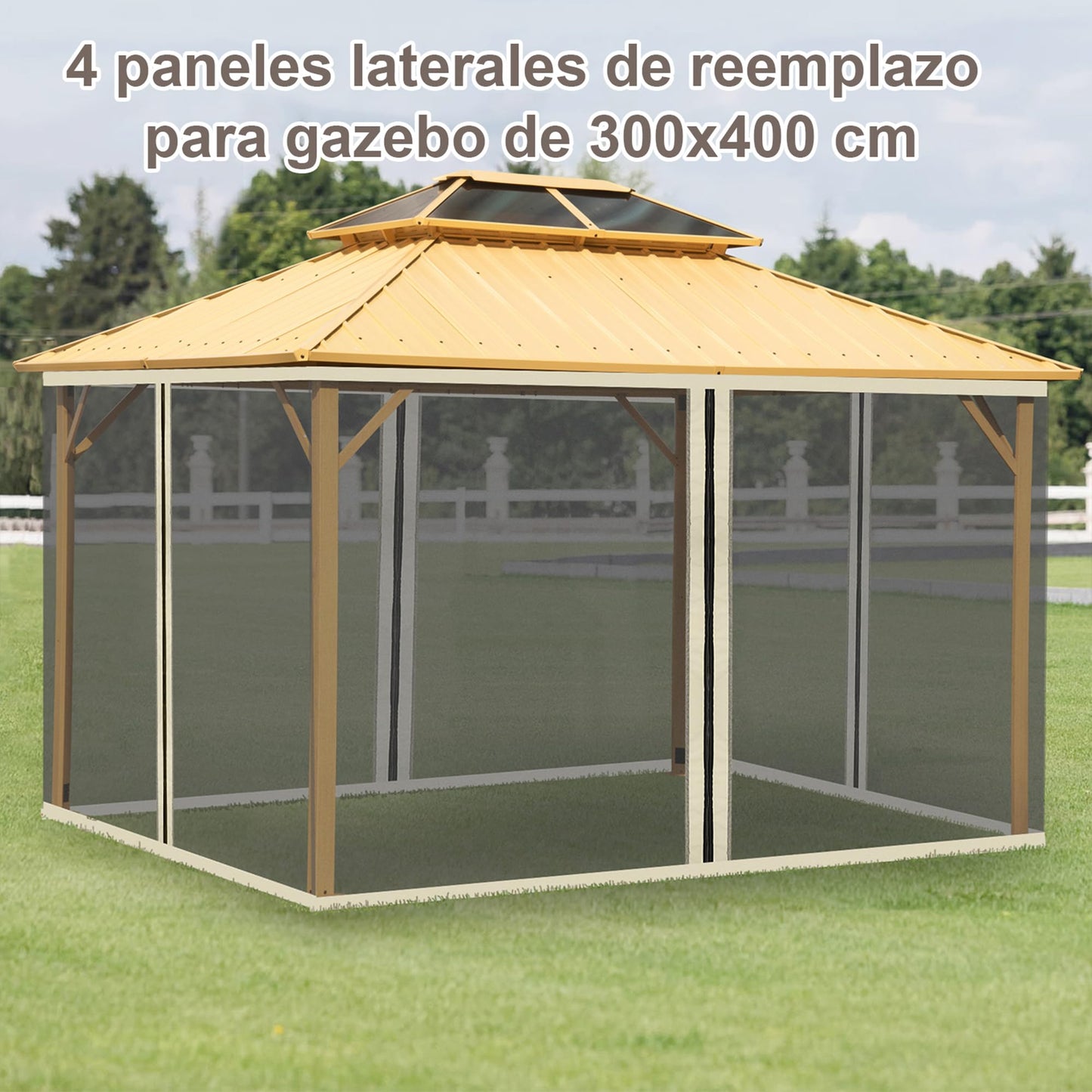 Outsunny 4 Paneles Laterales 3,5x2 m para Carpa de Jardín Tela Mosquitera para Cenador Gazebo con Cremalleras y Anillas Negro