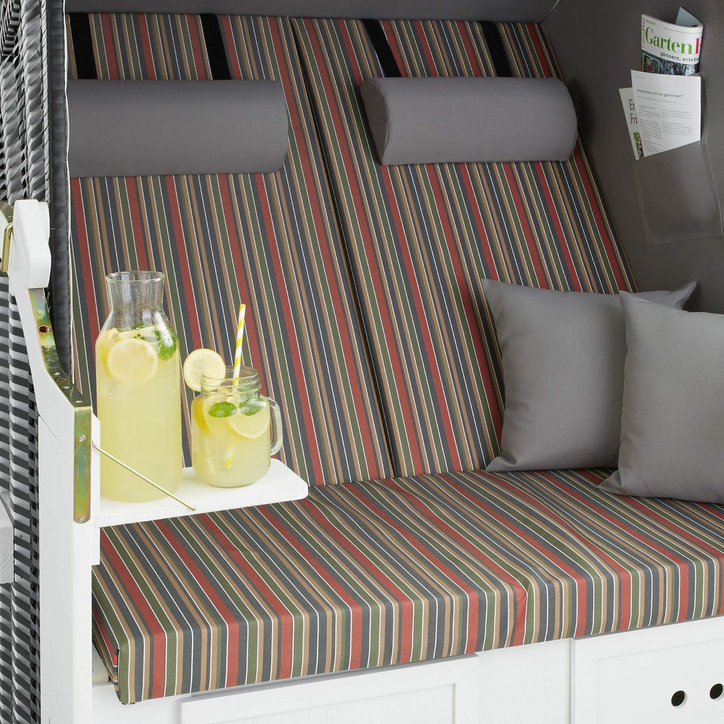 tectake® Sillón Playa Ajustable, Tumbona Jardín XXL, Sofá Exterior con Funda Protectora, Cojines, Hamaca Terraza, Sofa Jardin, Conjunto Muebles Jardín, Sofá Terraza Exterior - Negro / Gris / Marrón