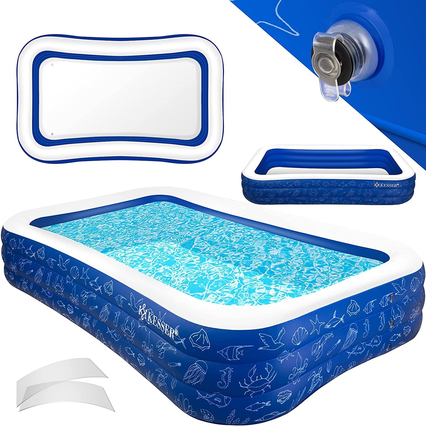 KESSER® Piscina inflable familiar para niños y adultos, piscina infantil de jardín para verano, 240 x 142 x 56 cm, 613 litros, capacidad para niños, agujeros de drenaje