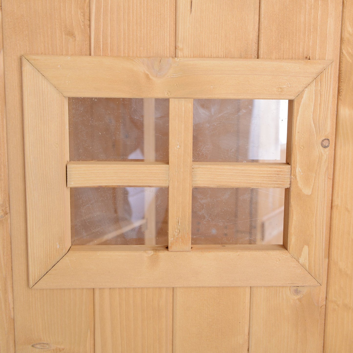 Outsunny Cobertizo de Madera Caseta de Jardín Exterior Armario Herramientas de Jardinería con Estantes Doble Puerta Ventanas y Techo Asfáltico 127,5x50x164 cm Natural