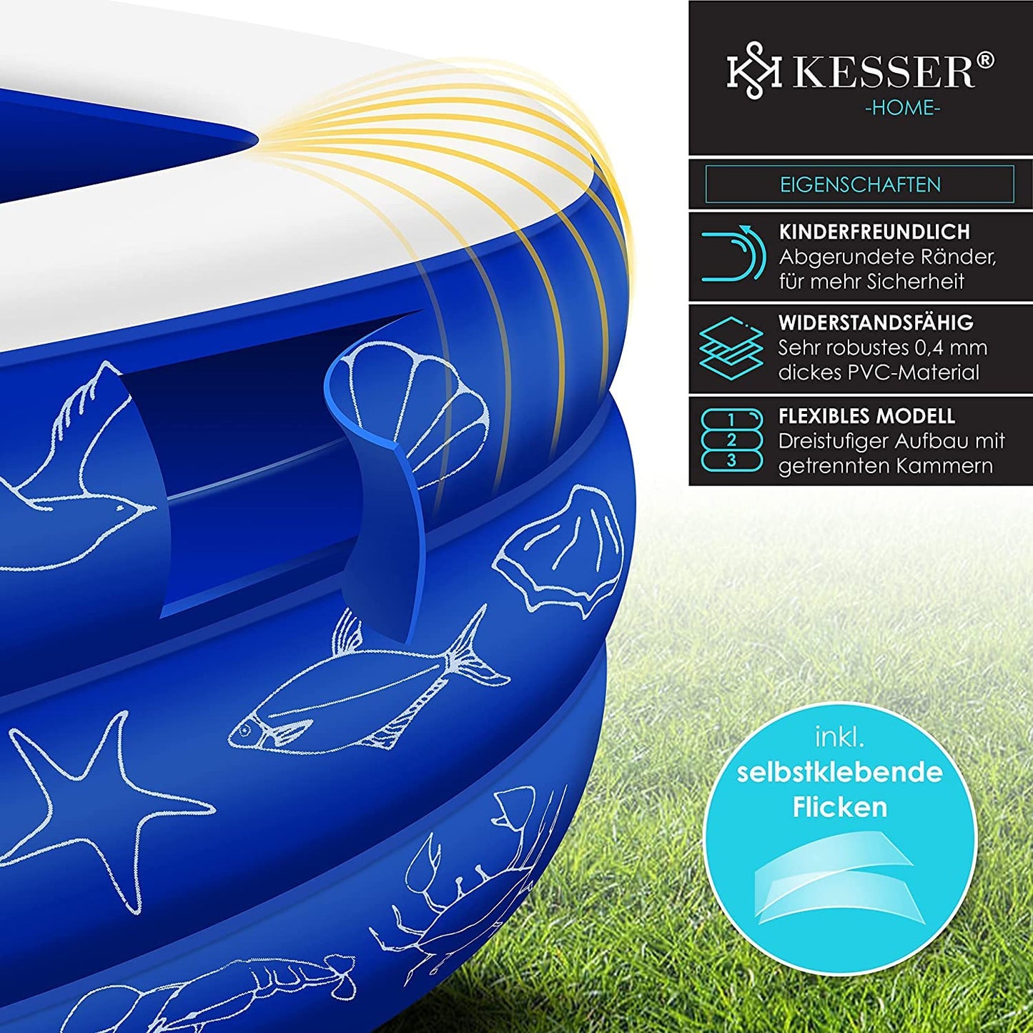 KESSER® Piscina inflable familiar para niños y adultos, piscina infantil de jardín para verano, 240 x 142 x 56 cm, 613 litros, capacidad para niños, agujeros de drenaje