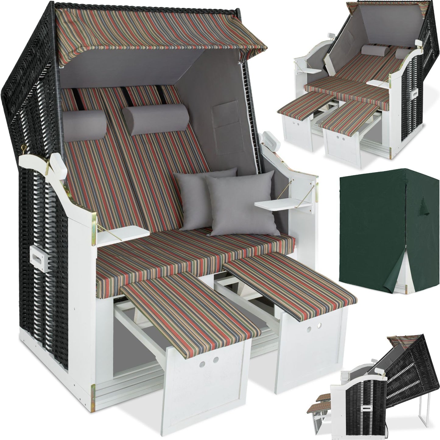 tectake® Sillón Playa Ajustable, Tumbona Jardín XXL, Sofá Exterior con Funda Protectora, Cojines, Hamaca Terraza, Sofa Jardin, Conjunto Muebles Jardín, Sofá Terraza Exterior - Negro / Gris / Marrón