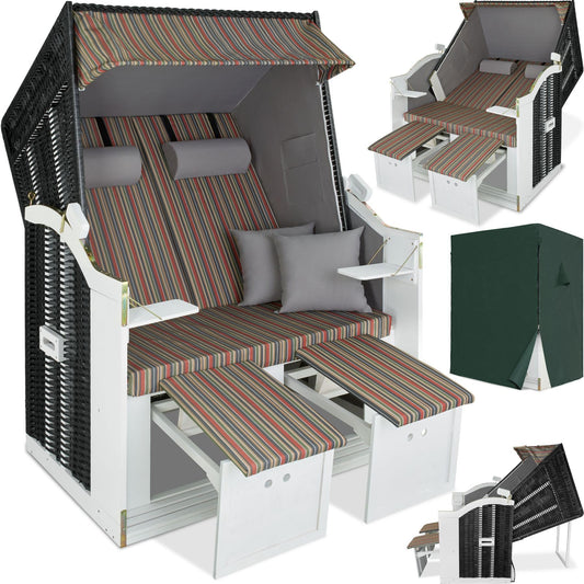 tectake® Sillón Playa Ajustable, Tumbona Jardín XXL, Sofá Exterior con Funda Protectora, Cojines, Hamaca Terraza, Sofa Jardin, Conjunto Muebles Jardín, Sofá Terraza Exterior - Negro / Gris / Marrón