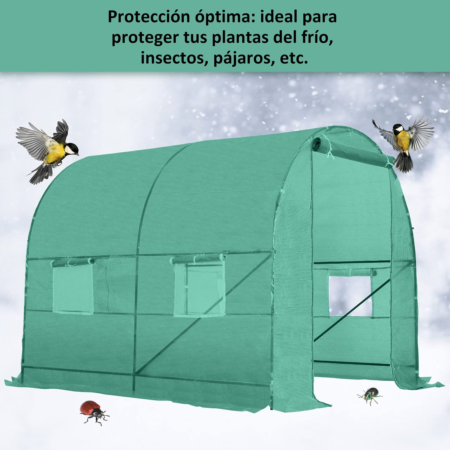 Outsunny Invernadero de Exterior 2,5x2x2 m Invernadero de Túnel con Cubierta de PE 140 g/m² para Cultivo Plantas Verduras Frutas en Jardín Terraza Verde