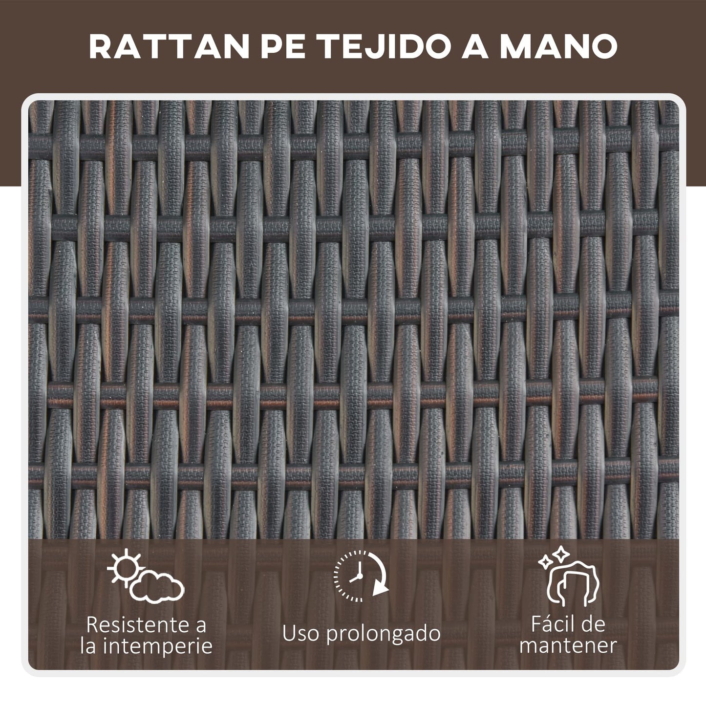 Outsunny Conjunto de 2 Tumbonas de Jardín con Cojines Acolchados Ratán con Mesa Auxiliar para Piscina o Terraza Carga 160 kg 195x60x86 cm Acero Marrón