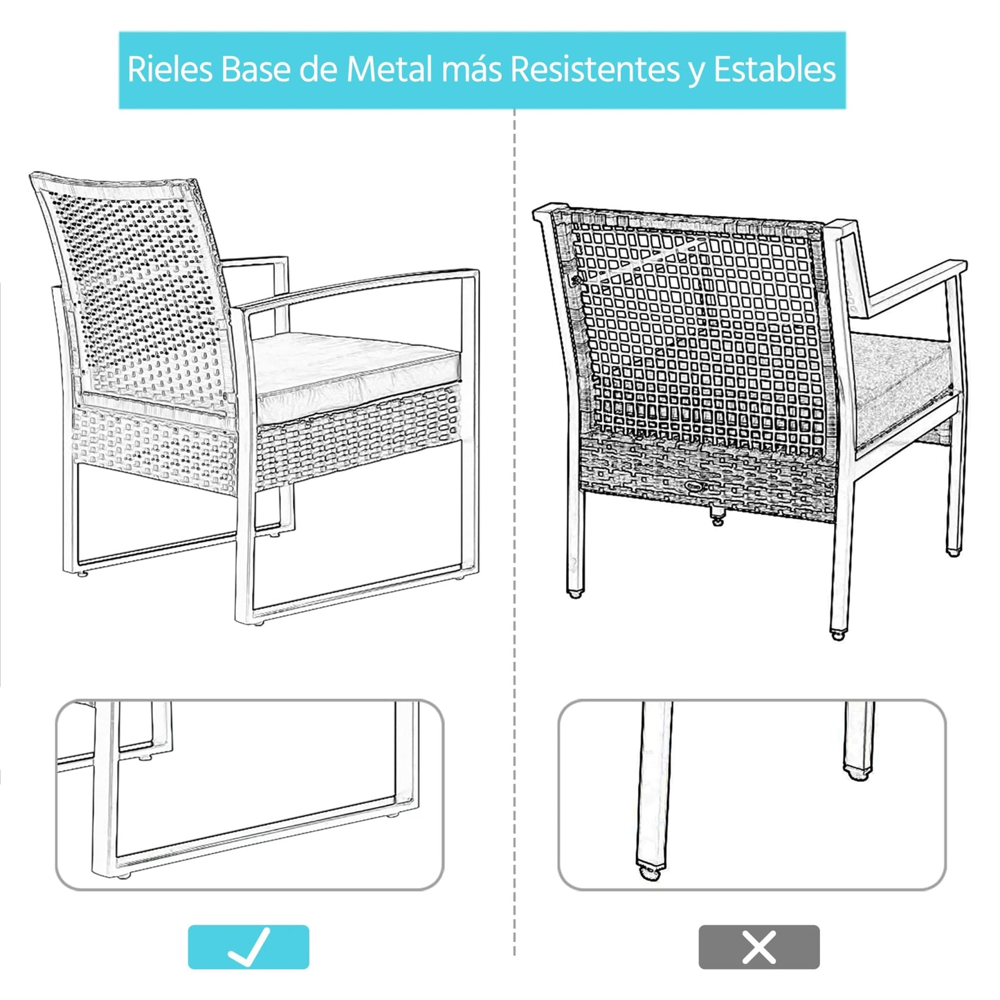 Yaheetech Conjunto de Mesa y Sillas Exterior Juego de Muebles Jardin con Cojines Silla Ratán Impermeable para Terraza Balcón Negro y Gris