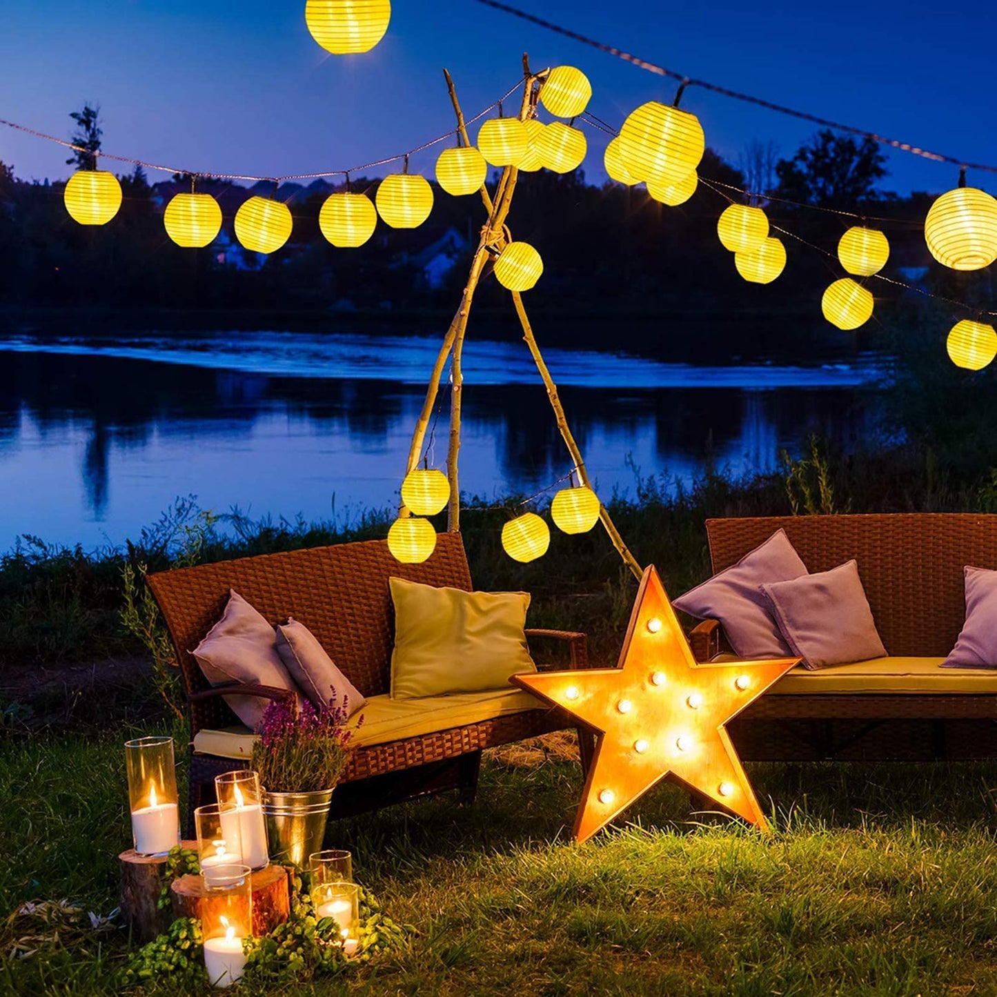 ALED LIGHT Farolillos Solares Exterior de Luces de Cuerda 6m 30 LED Blanco Cálido Impermeable Guirnalda Luces Exterior LED Linternas Farolillos Decorativos Solares para Decoración Jardines