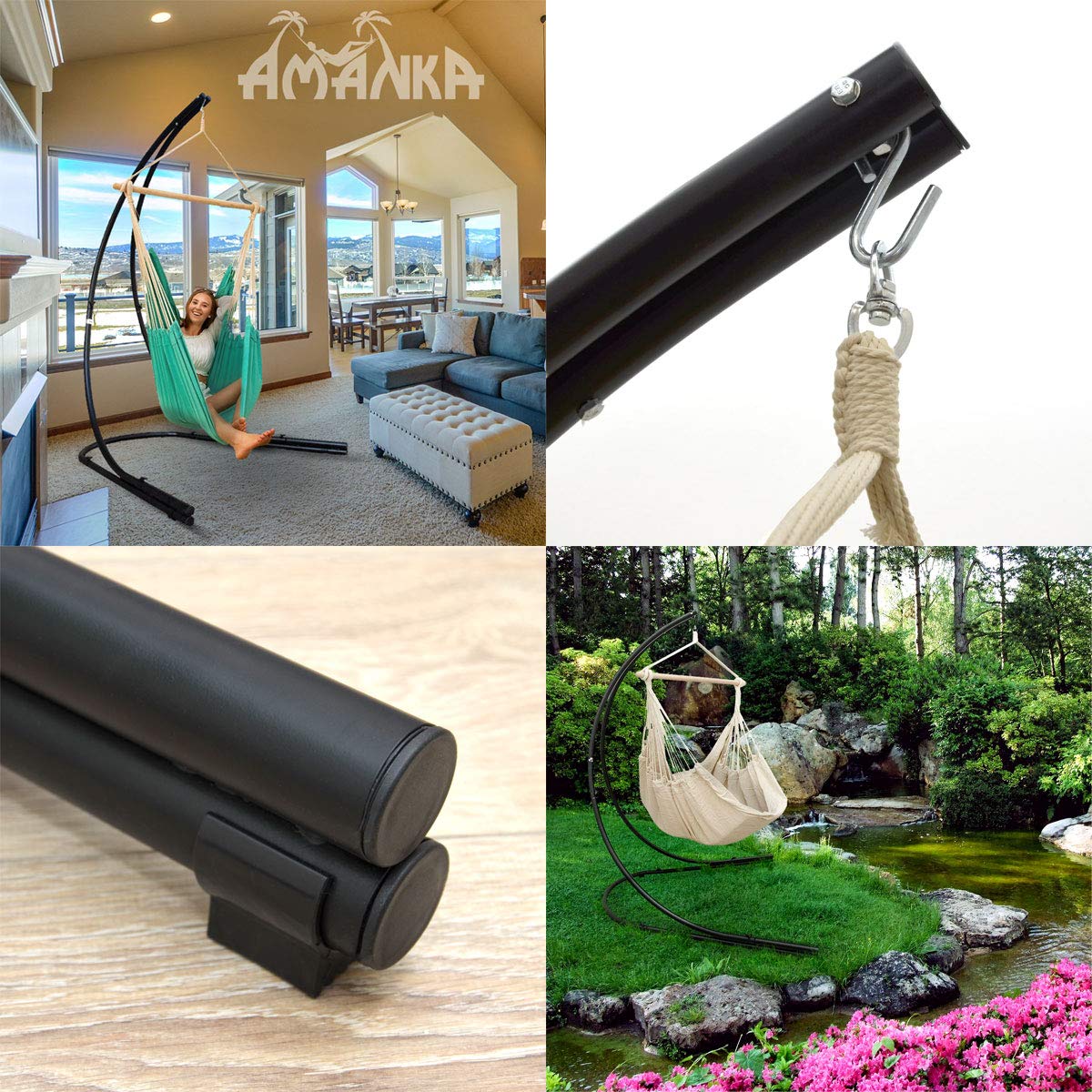 AMANKA Hasta 150 kg: Soporte para Silla Colgante - 210cm Soporte Hamaca Colgante - Base Silla Colgante - Soporte Silla Colgante de Jardin Exterior - Soporte Huevos Egg Chair Amacas Colgantes Grande