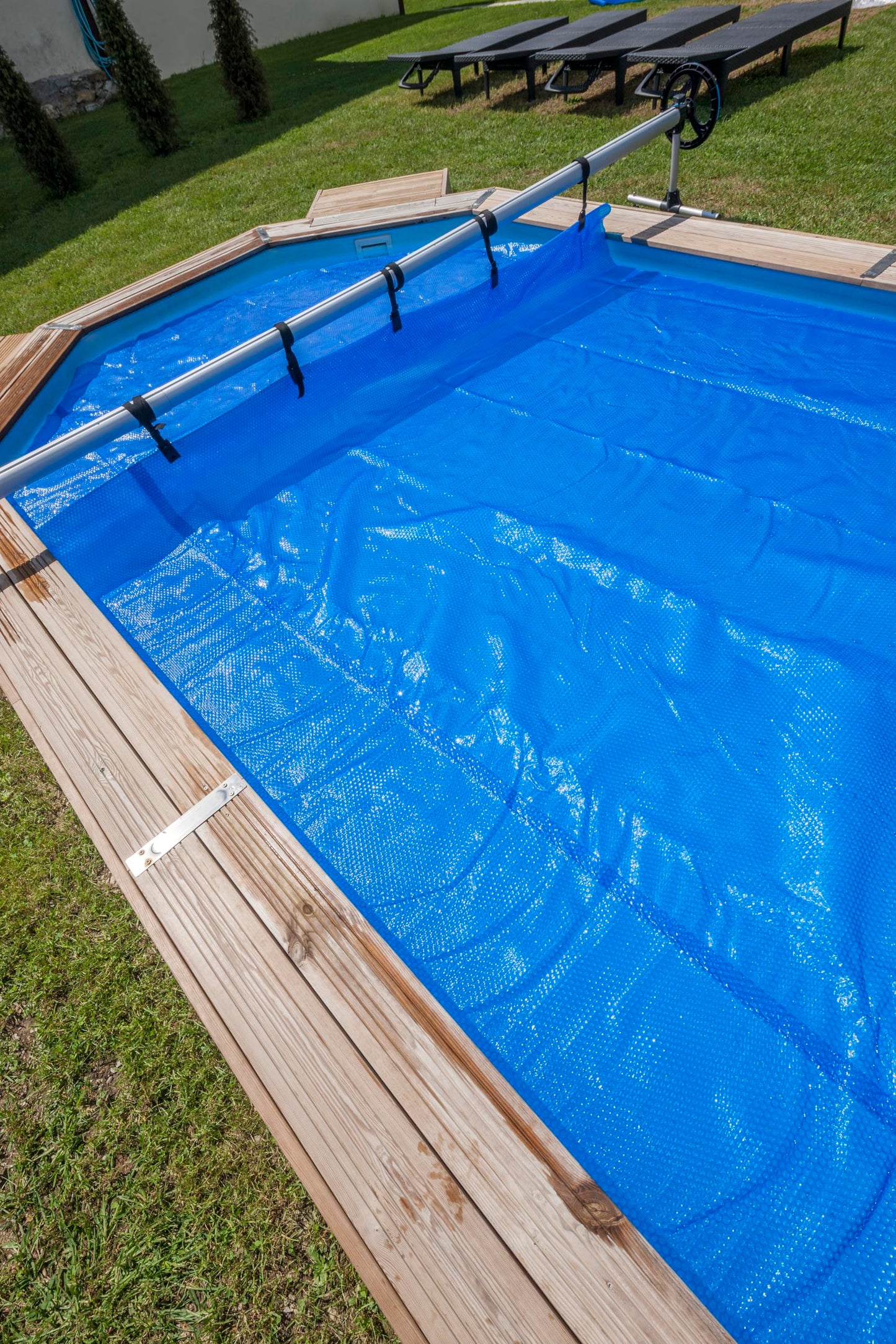 Gre 90172 - Enrollador Telescópico para Piscinas Enterradas - Ancho Máximo 5,50 m, Aluminio Anodizado y Ruedas Giratorias
