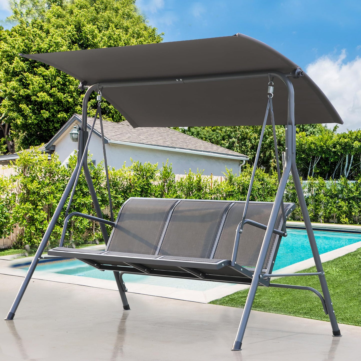 Angel Living - Hamaca Colgante 037, Columpio de Jardín con el Techo de Gris y la Silla de Tesling, 170x110x152cm (3 Plazas, Textileno)