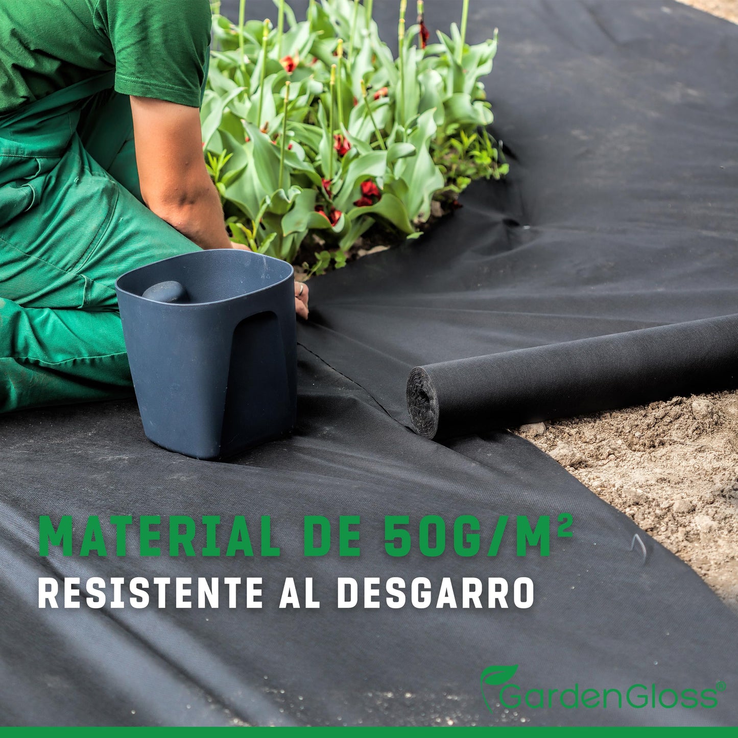 GardenGloss 50m² Tela Antihierba contra Las Malas Hierbas – Mallas Antihierba Resistente al Desgaste 50g/m² – Alta estabilización UV (50m x 1m, 1 Rollo)
