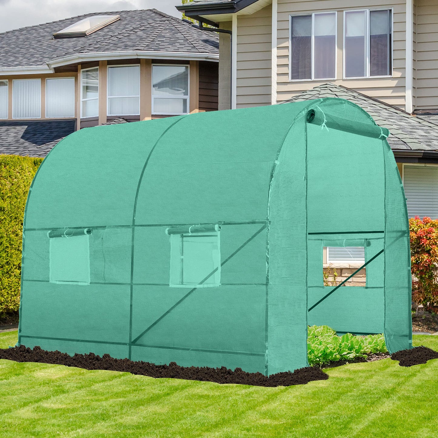 Outsunny Invernadero de Exterior 2,5x2x2 m Invernadero de Túnel con Cubierta de PE 140 g/m² para Cultivo Plantas Verduras Frutas en Jardín Terraza Verde