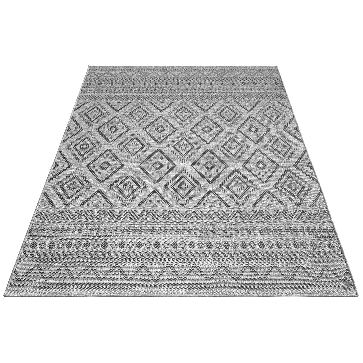Paco Home Alfombra Exterior Interior Balcón Terraza Cocina Motivo Boho Étnico Moderno, tamaño:80 cm Redon, Color:Antracita
