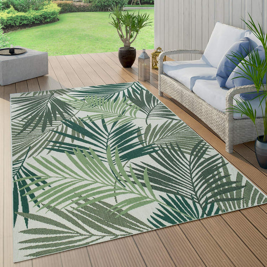 Paco Home Alfombra Salon De Habitacion Cocina Exterior Terraza Jardin Hojas De Palmera Jungla Floral Motivo Boho Chic Verde, tamaño:60x110 cm, Color:Verde