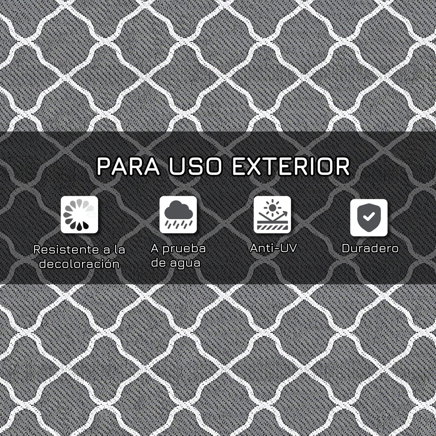 Outsunny Alfombra Exterior 182x274 cm Alfombra Moderna Alfombra Reversible de Plástico Impermeable para Terraza Balcón Patio Camping Playa Gris y Blanco