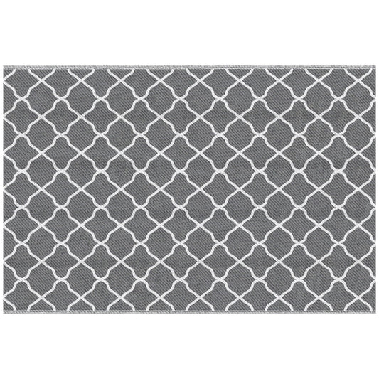 Outsunny Alfombra Exterior 182x274 cm Alfombra Moderna Alfombra Reversible de Plástico Impermeable para Terraza Balcón Patio Camping Playa Gris y Blanco