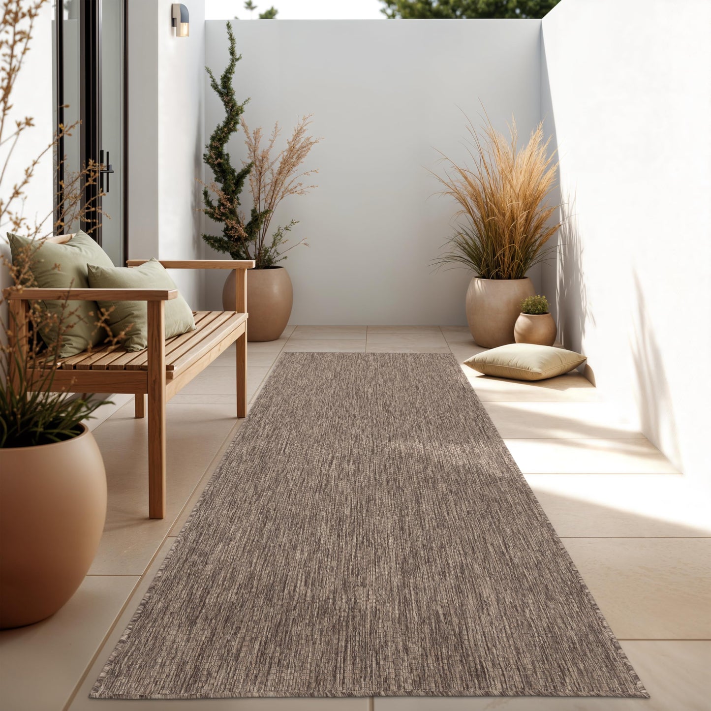 Paco Home Alfombra Exterior Interior Balcón Terraza Alfombra Cocina Monocolor Jaspeado, tamaño:80x250 cm, Color:Taupe