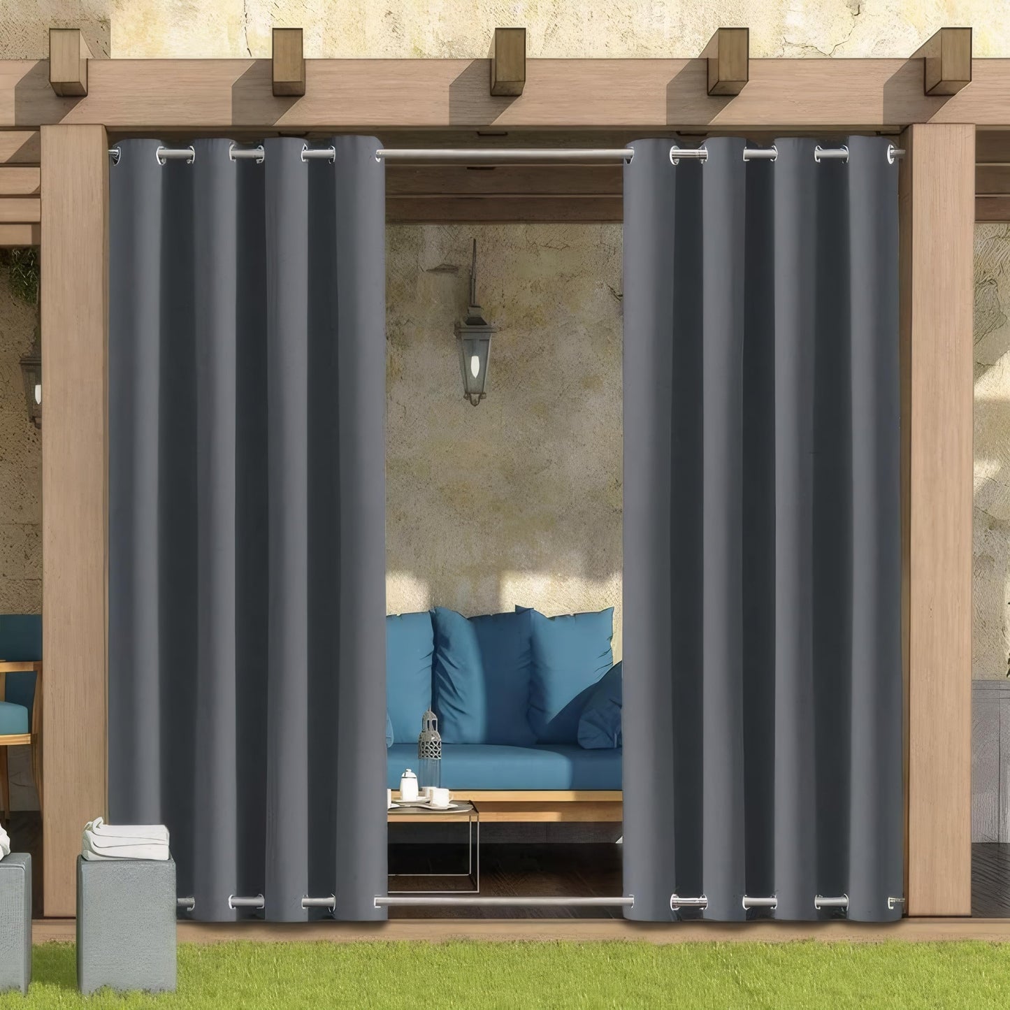 Cortinas de Exterior Resistentes a la Intemperie,Cortinas para Exteriores Opacas con Aislamiento térmico para Exteriores para jardín,Patio,Puerta,Gazebo,pérgola,balcón,Gris oscuro,2 Piezas|132x238cm