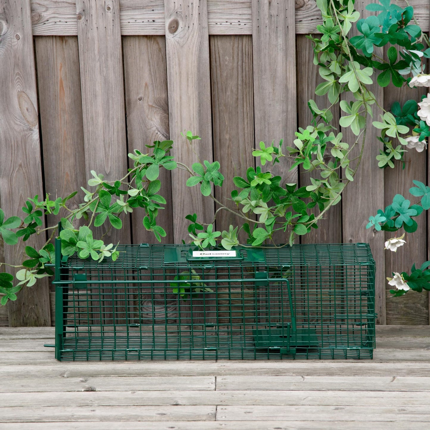 Outsunny Trampa para Animales Vivos con Puerta Jaula de Captura Metálica con Asa para Conejos Visones Pequeños 60x18x20 cm Verde Oscuro