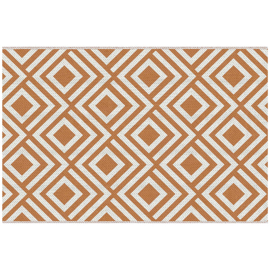 Outsunny Alfombra de Exterior 182x274 cm Alfombra Reversible Manta de Pícnic Estilo Moderno para Terraza Balcón Patio Camping Playa Marrón y Blanco
