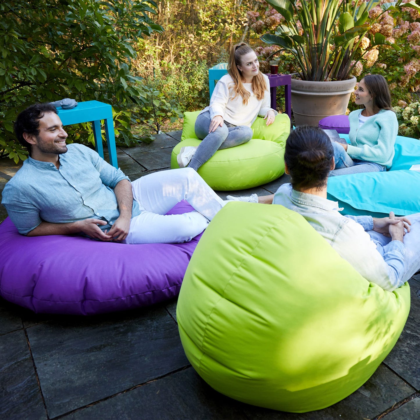Lumaland Puff Pera Redondo Grande 120 x 80 x 75 cm | Sillón Relax Impermeable para Interior & Exterior | Mueble Ideal para Salón, Jardin y Terraza | con Relleno Incluido 300l [Turquesa]