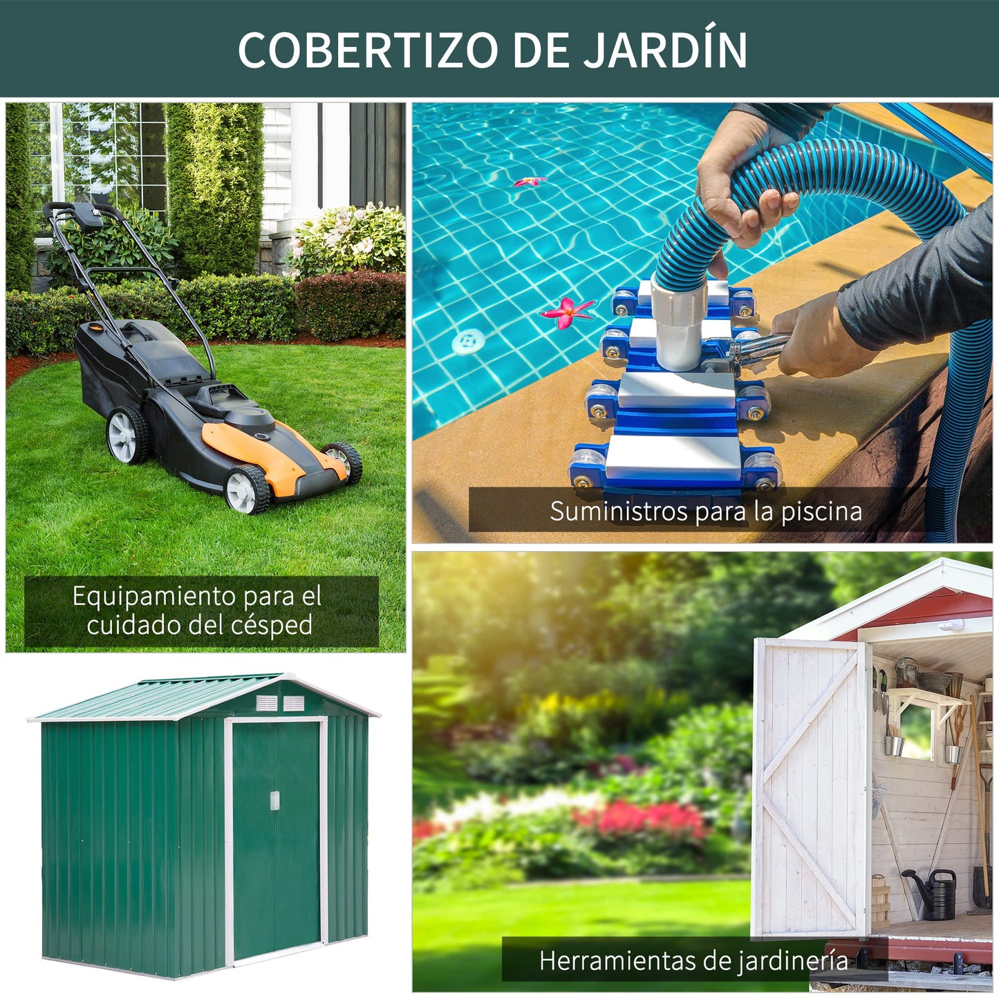 Outsunny Caseta de Jardín con Base 213x130x185 cm Cobertizo Metálico de Exterior para Almacenamiento de Herramientas con 2 Puertas Correderas y 4 Ventanas para Terraza Gris