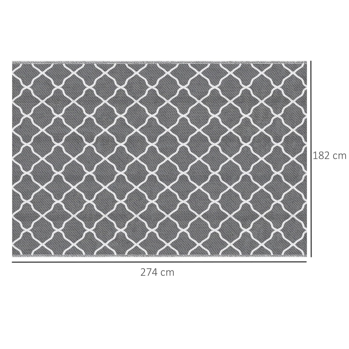 Outsunny Alfombra Exterior 182x274 cm Alfombra Moderna Alfombra Reversible de Plástico Impermeable para Terraza Balcón Patio Camping Playa Gris y Blanco