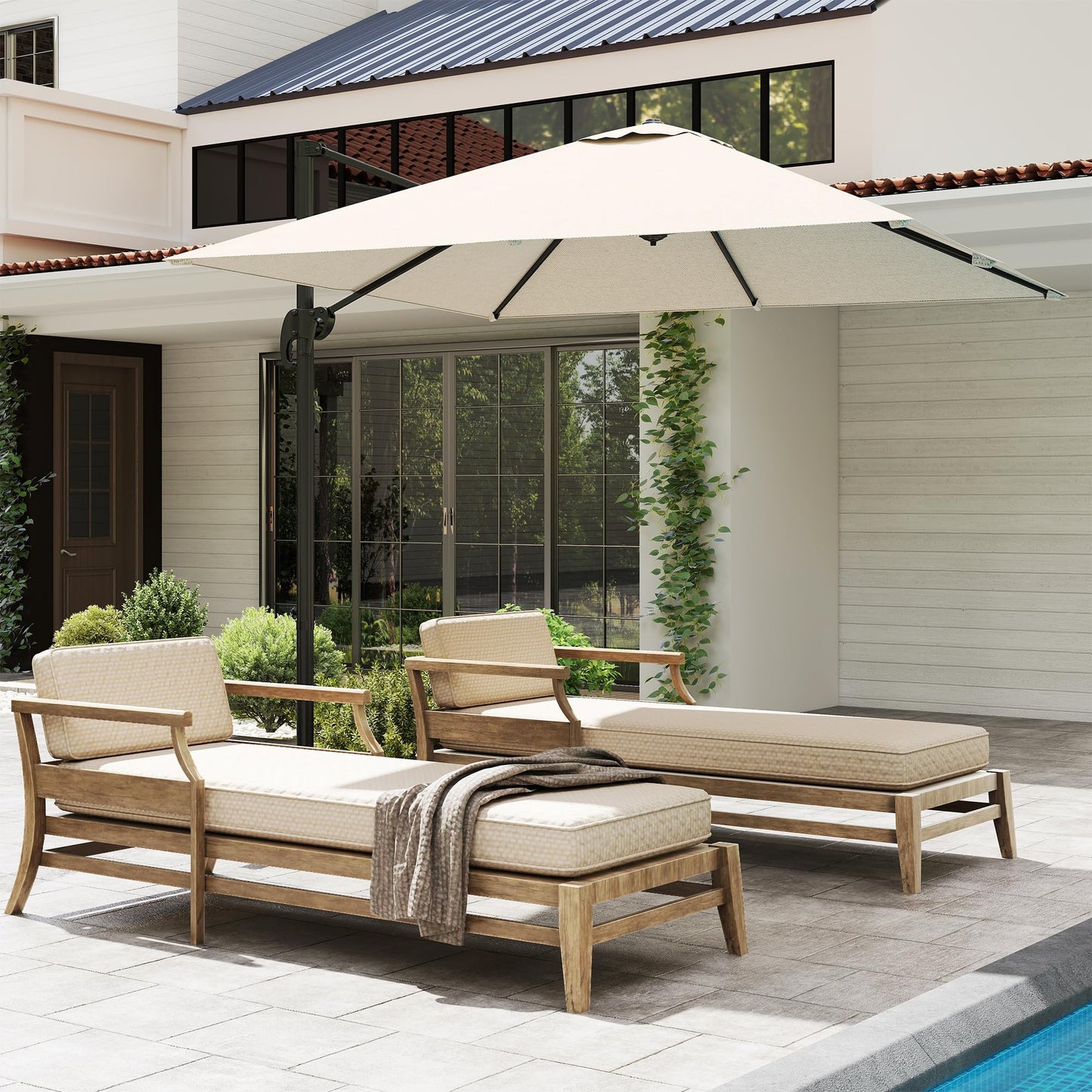 Outsunny Sombrilla de Jardín de Aluminio 245x245x245 cm Parasol Excéntrico con Manivela Giratorio 360° Inclinación de 5 Niveles Tela Desmontable Crema