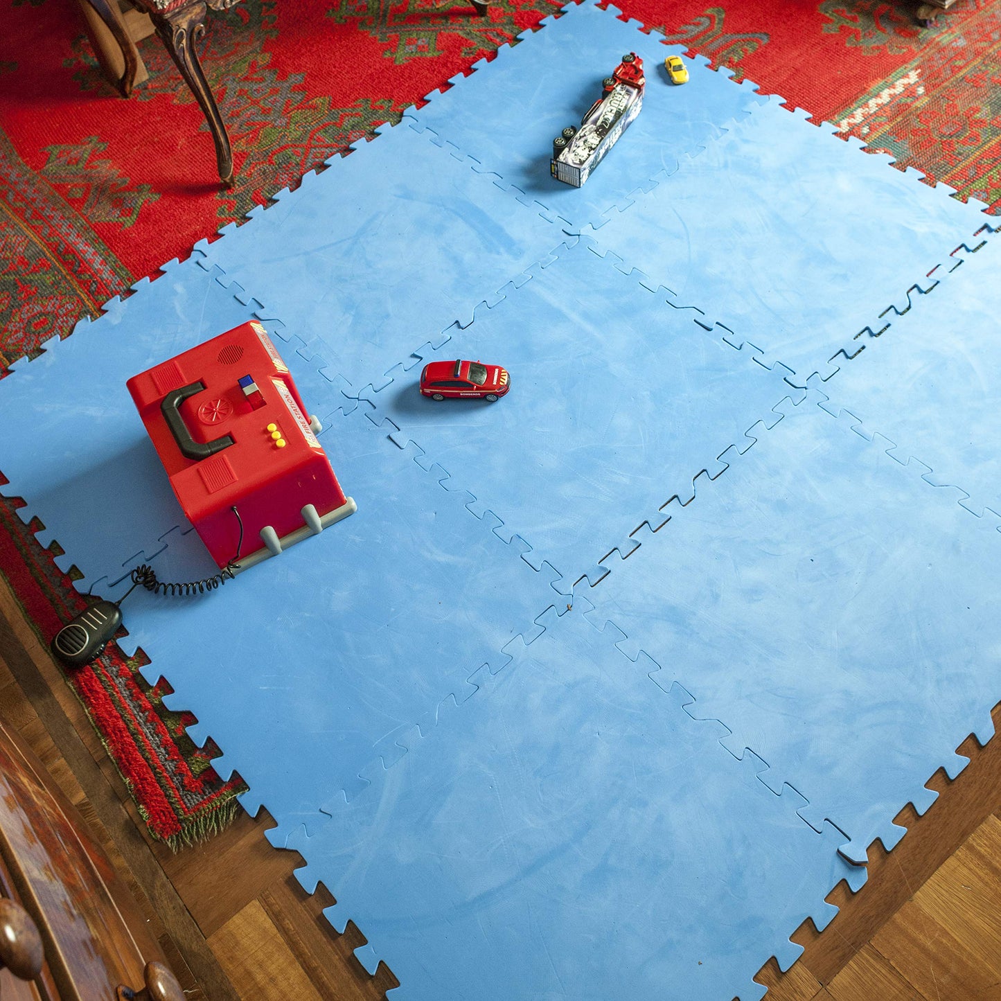 Gre MPF509 - Protector de Suelo para Piscina Fabricado en EVA Azul, 9 Piezas, 4.5 mm de Grosor, Resistente y Antipinchazos