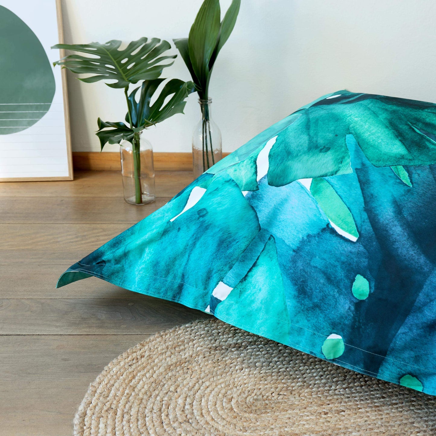 Lumaland Puff Pera Gigante | Bean Bag XXL para Interior & Exterior con Funda Lavable | 140cm x 180cm | Bolsa de Frijoles | Bolsa Interior rellenable Incl. 380 litros de Perlas de EPS [Botánico]