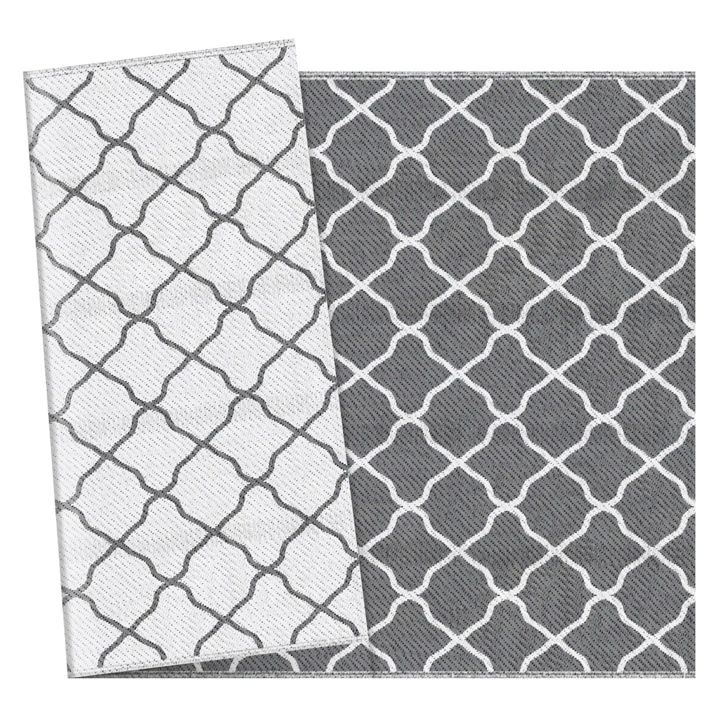 Outsunny Alfombra Exterior 182x274 cm Alfombra Moderna Alfombra Reversible de Plástico Impermeable para Terraza Balcón Patio Camping Playa Gris y Blanco