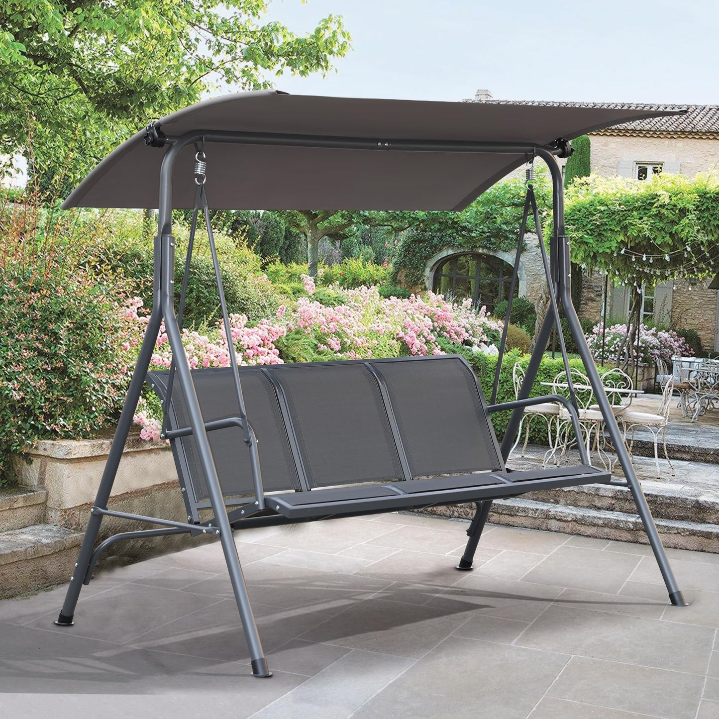 Angel Living - Hamaca Colgante 037, Columpio de Jardín con el Techo de Gris y la Silla de Tesling, 170x110x152cm (3 Plazas, Textileno)