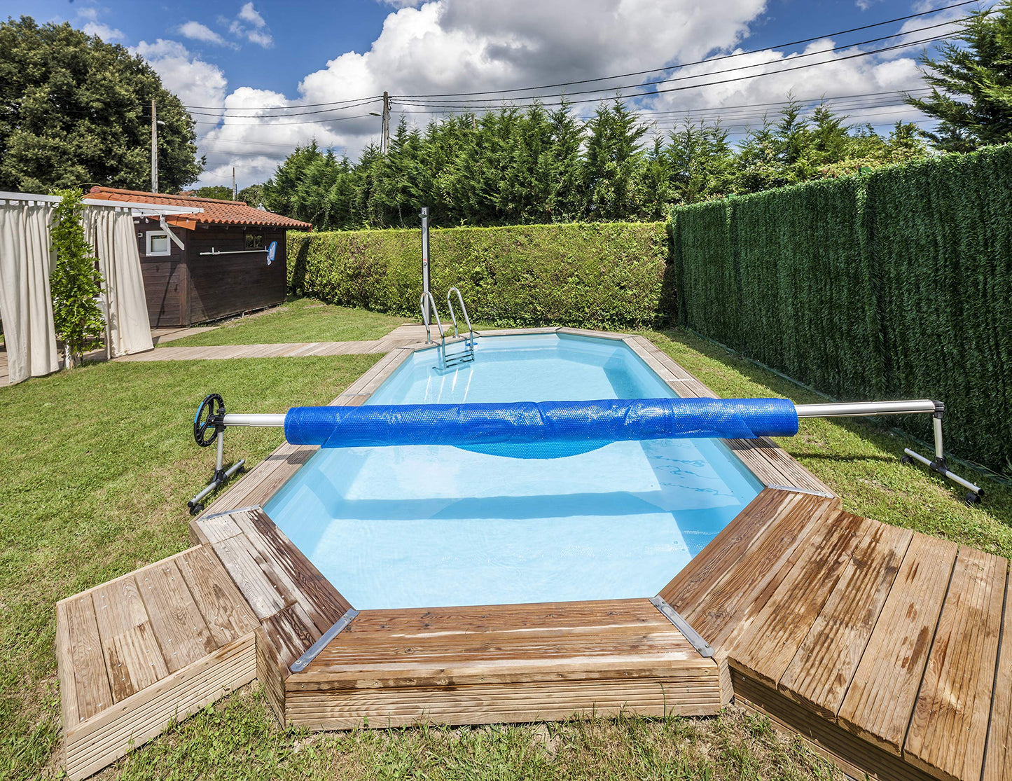 Gre 90172 - Enrollador Telescópico para Piscinas Enterradas - Ancho Máximo 5,50 m, Aluminio Anodizado y Ruedas Giratorias