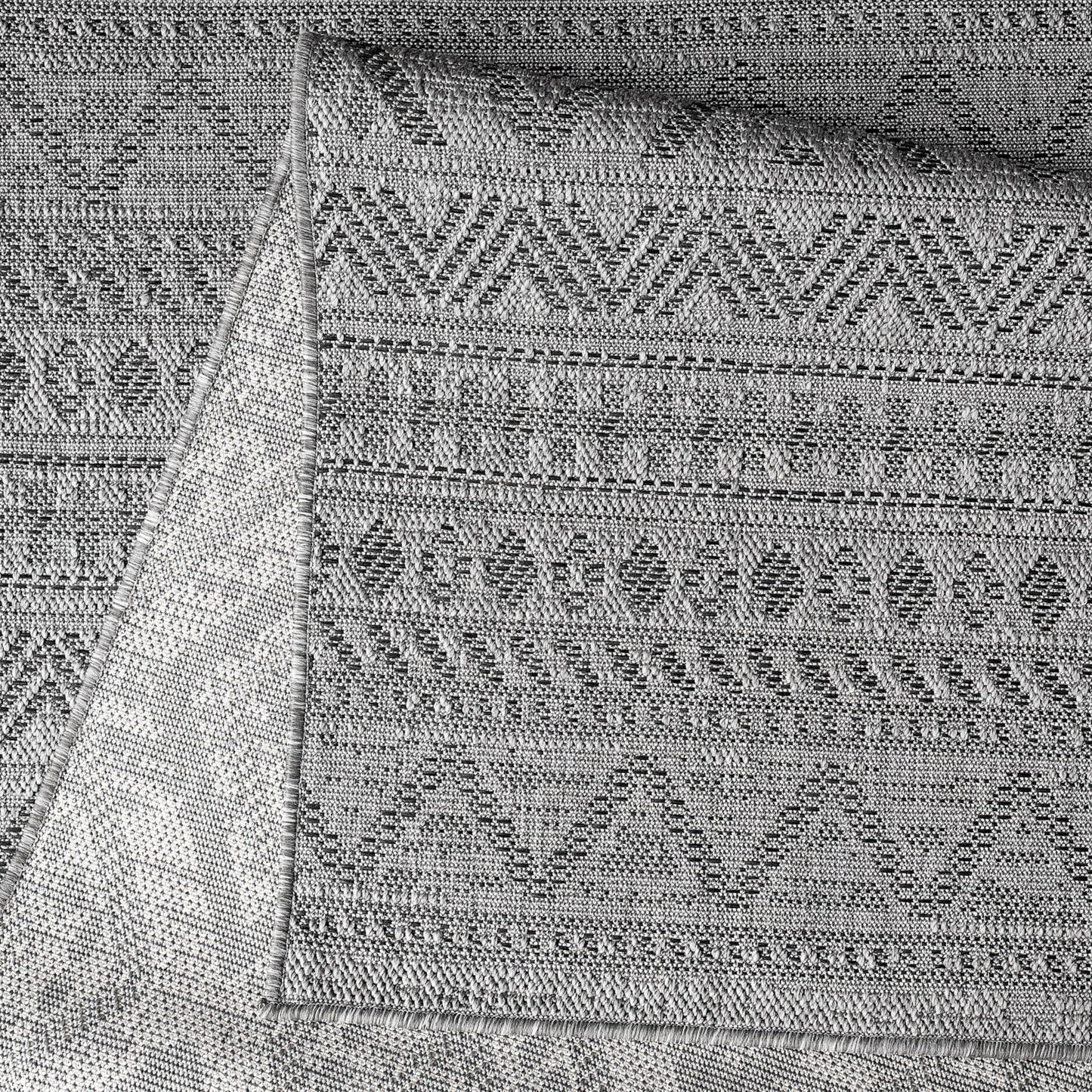 Paco Home Alfombra Exterior Interior Balcón Terraza Cocina Motivo Boho Étnico Moderno, tamaño:80 cm Redon, Color:Antracita