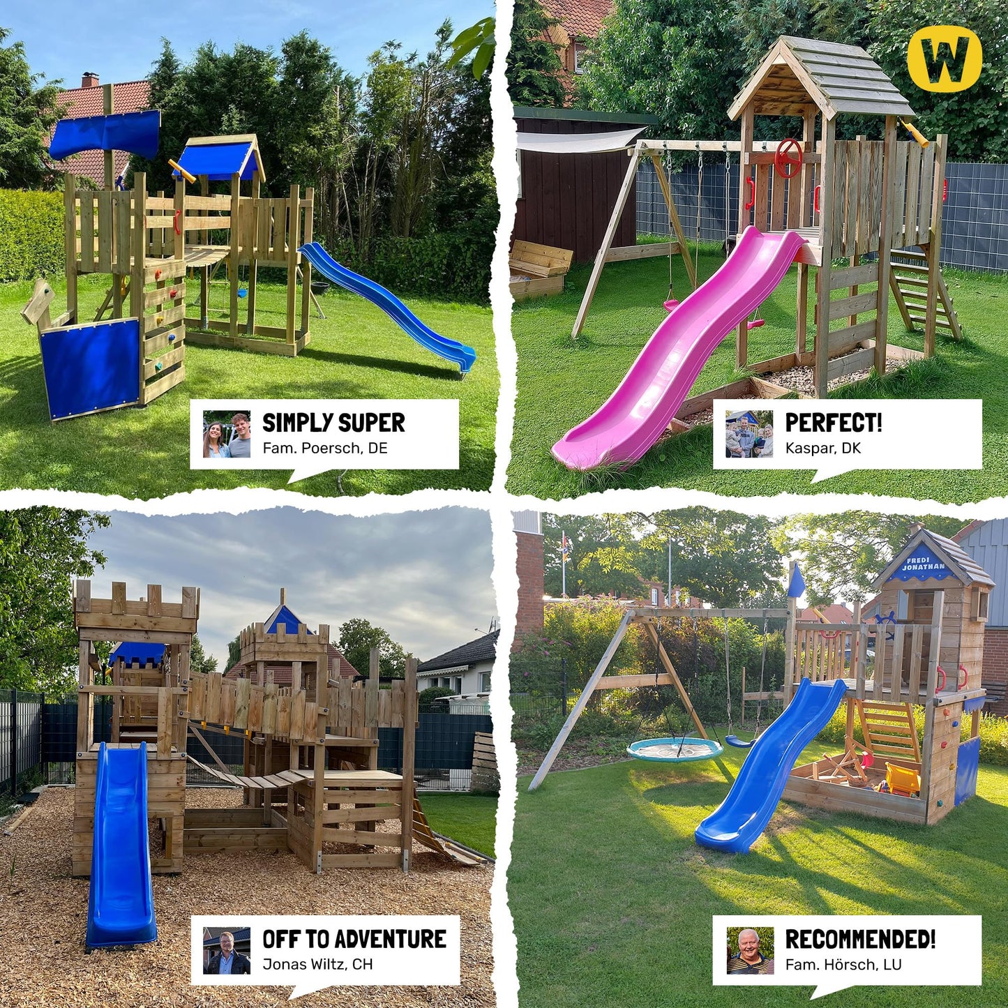 WICKEY Parque Infantil Smart Coast con Columpio y tobogán Rojo, Torre de Escalada Infantil de Exterior con arenero, Escalera y Accesorios de Juego para el jardín