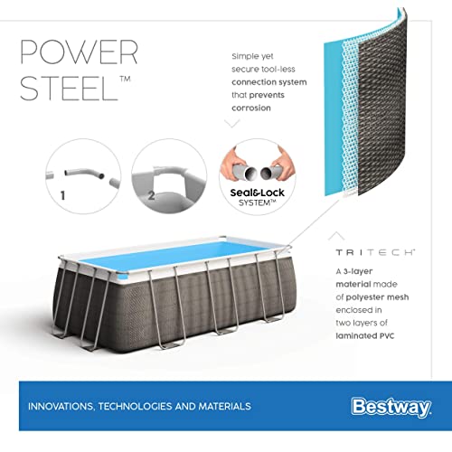 Bestway Power Steel Deluxe Frame Pool - Piscina Rectangular con Marco de Acero Estable, Juego Completo, Aspecto de ratán, Color marrón, 404 x 201 x 100 cm